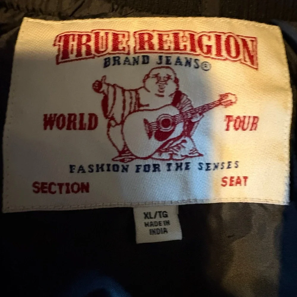 True Religion World Tour Varsity‎ Bomber Jacket Black Full Zip XL